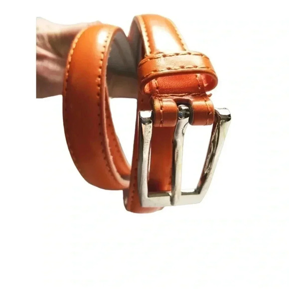 Women's Skinny Bright Orange Dress Belt Silver Tone Rectangle Buckle Small - Picture 12 of 14